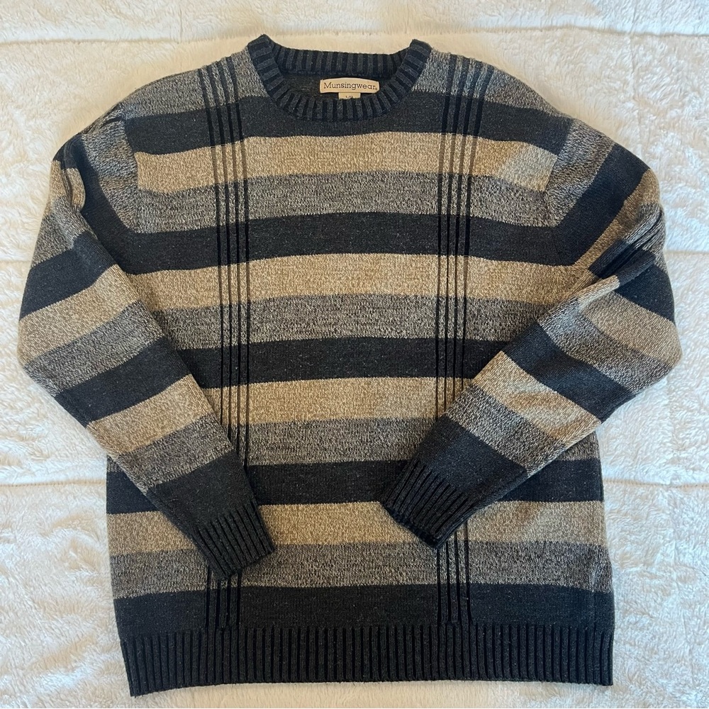 Men's Striped Sweater - Black and Gray